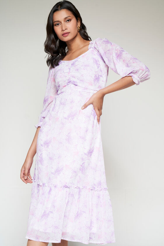 Lilac Floral Dress, White, image 3